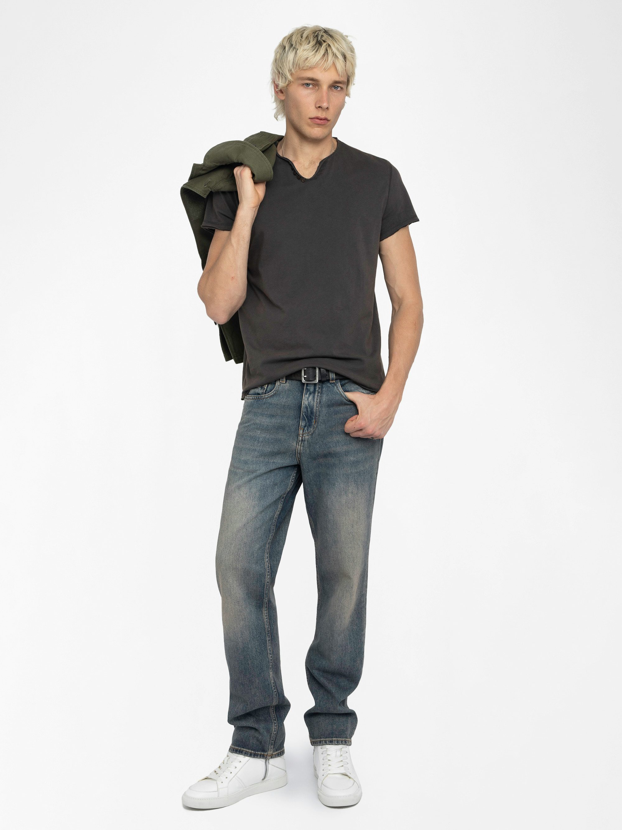 Henley T-shirt Monastir - Short-sleeved henley t-shirt with photoprint on the back.